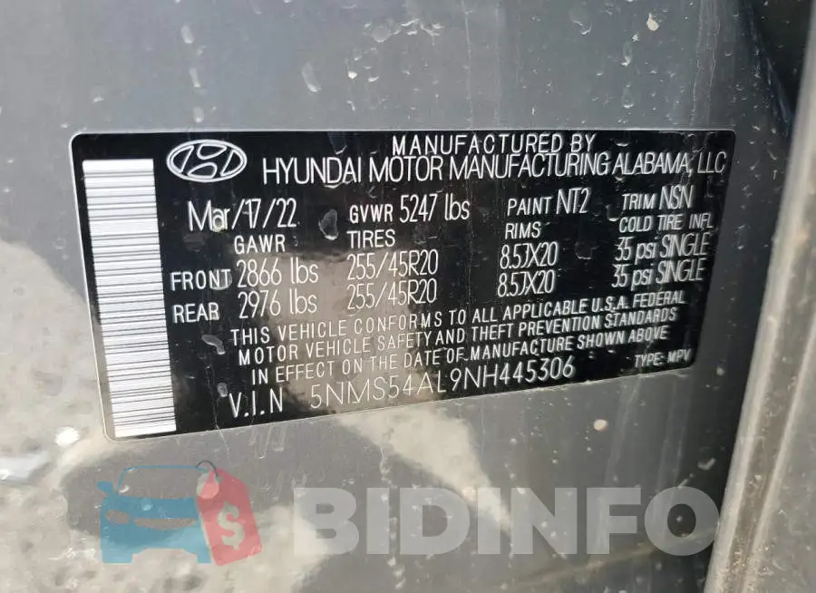 5NMS54AL9NH445306 Photo# 12