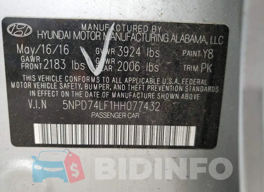 5NPD74LF1HH077432 Photo# 12