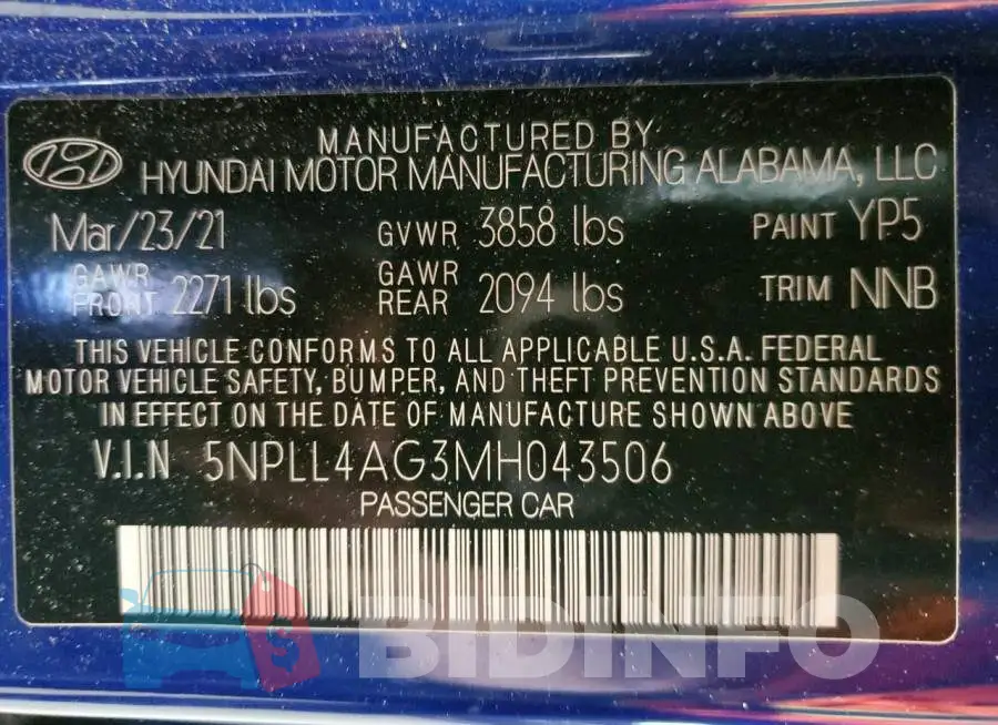 5NPLL4AG3MH043506 Photo# 12
