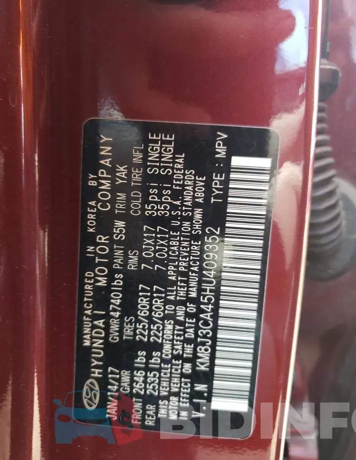 KM8J3CA45HU409352 Photo# 13