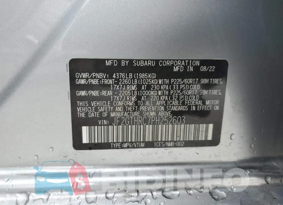 JF2GTHRC7PH252603 Photo# 13
