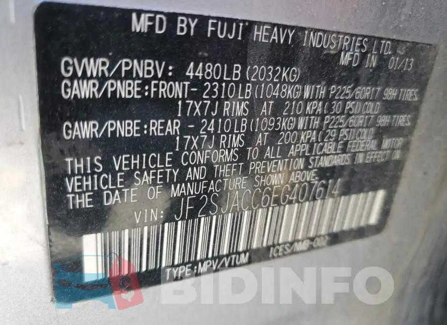 JF2SJACC6EG407614 Photo# 12