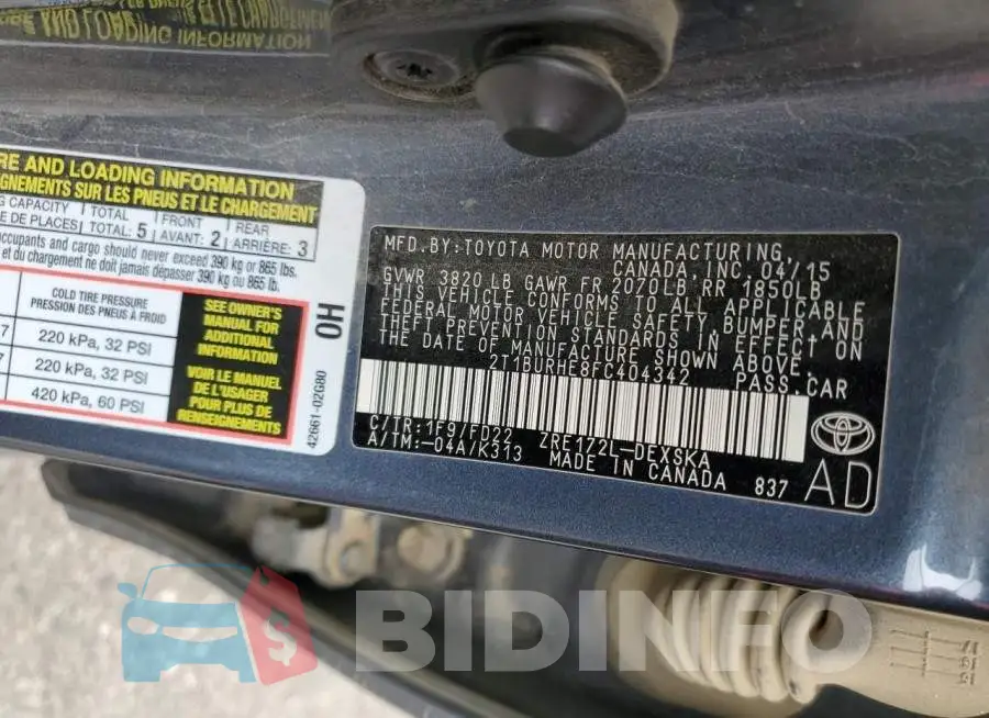 2T1BURHE8FC404342 Photo# 12