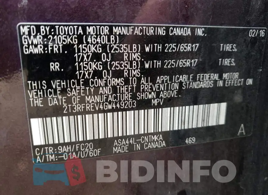 2T3RFREV4GW449203 Photo# 13