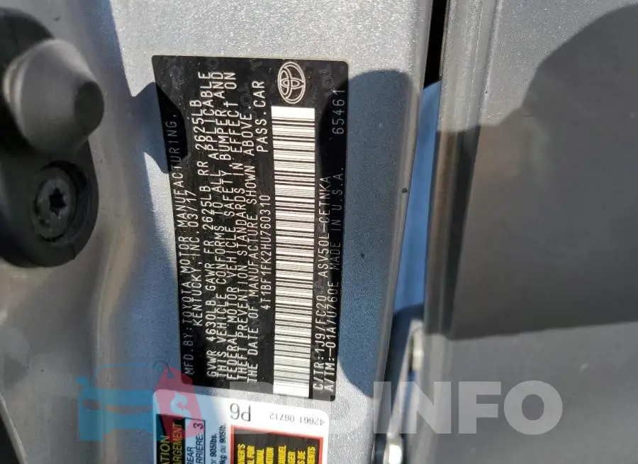 4T1BF1FK2HU760310 Photo# 12