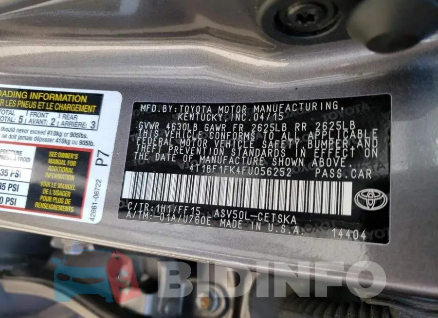 4T1BF1FK4FU056252 Photo# 13