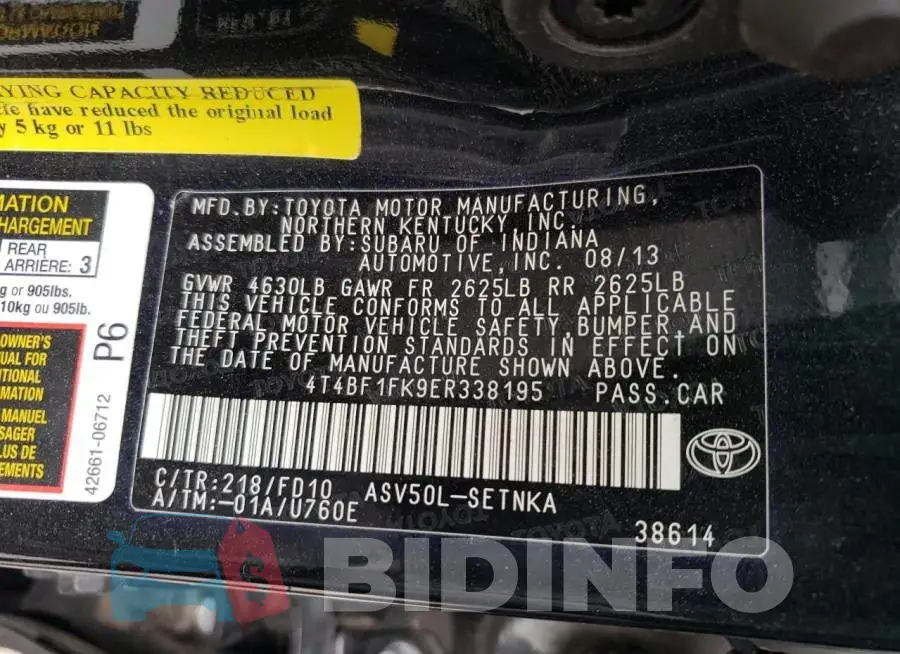 4T4BF1FK9ER338195 Photo# 12
