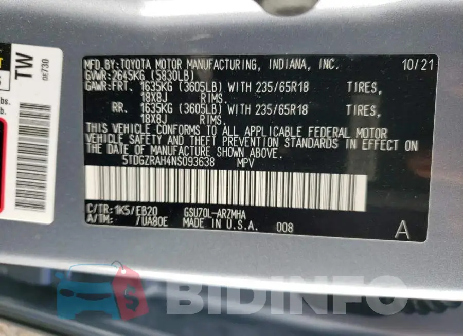 5TDGZRAH4NS093638 Photo# 10