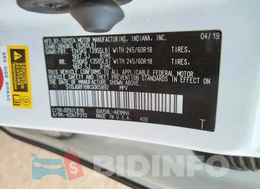 5TDJGRFHXKS065892 Photo# 12
