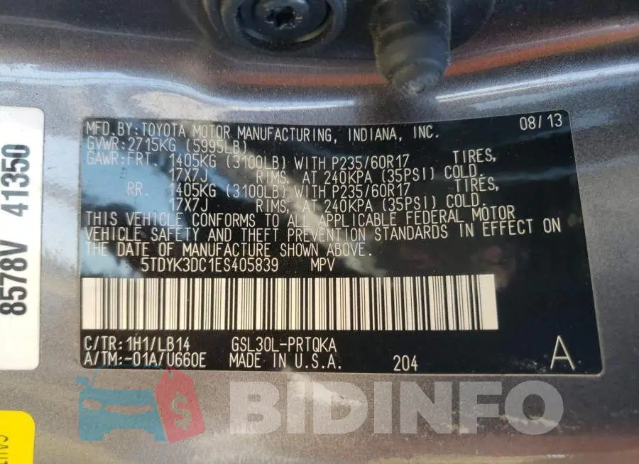 5TDYK3DC1ES405839 Photo# 13