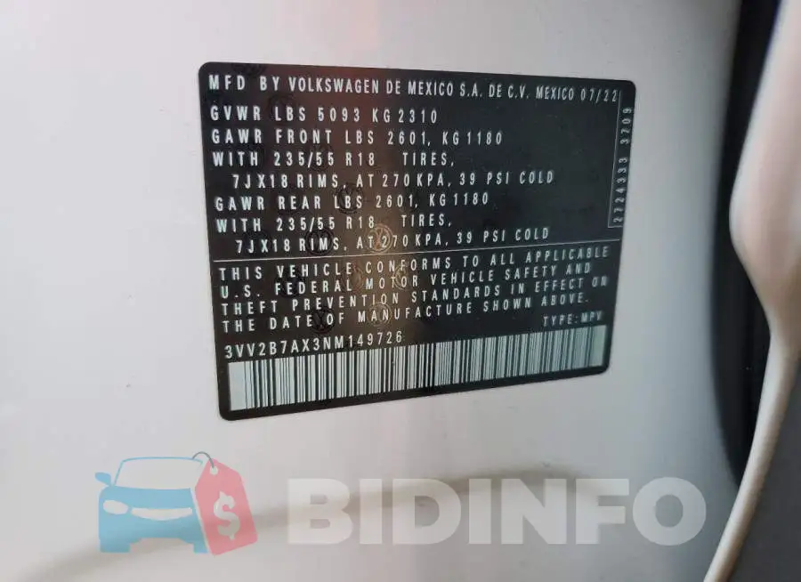 3VV2B7AX3NM149726 Photo# 13