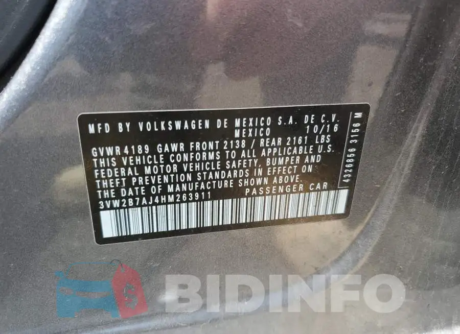 3VW2B7AJ4HM263911 Photo# 12