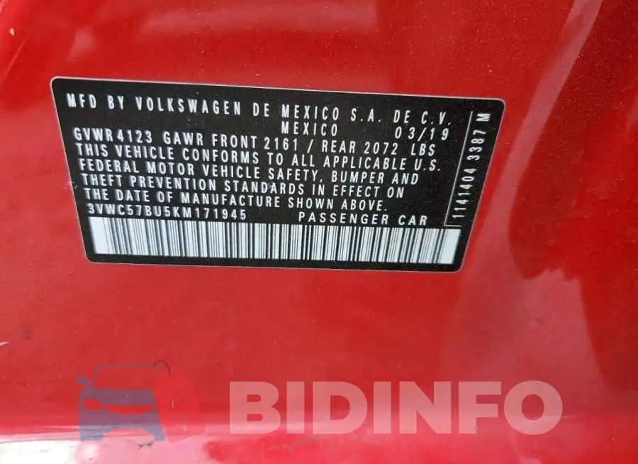 3VWC57BU5KM171945 Photo# 13