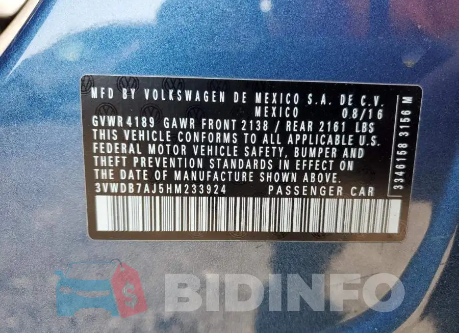 3VWDB7AJ5HM233924 Photo# 12