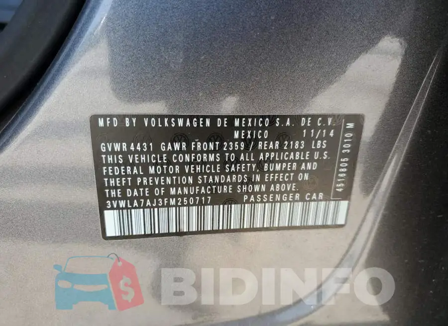 3VWLA7AJ3FM250717 Photo# 12