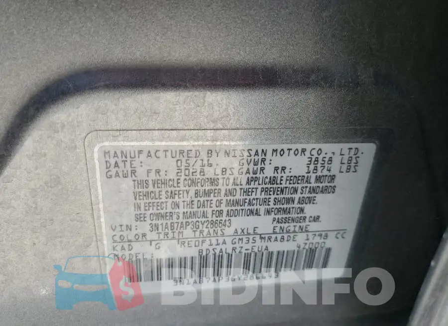 3N1AB7AP3GY286643 Photo# 12