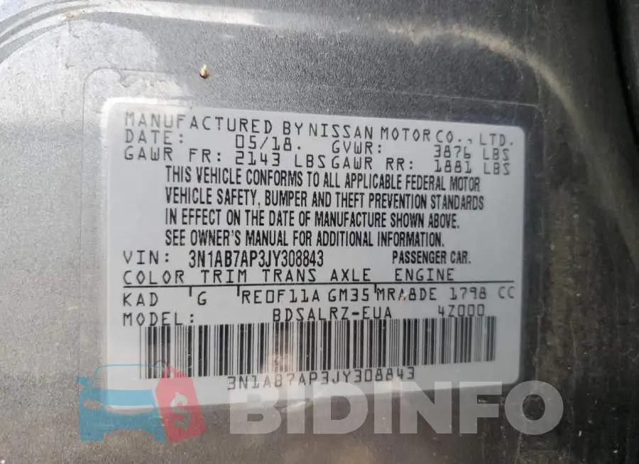 3N1AB7AP3JY308843 Photo# 13