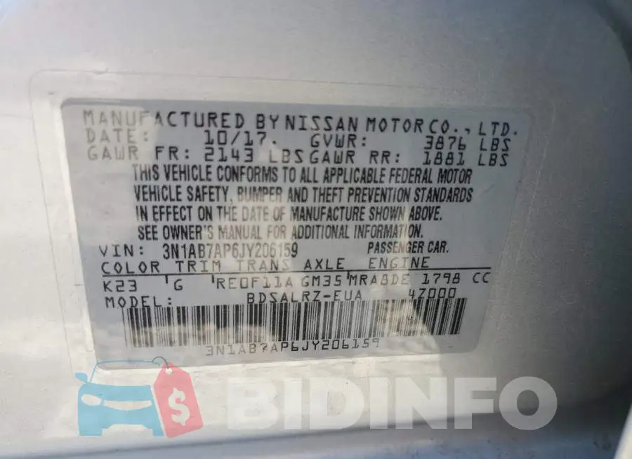 3N1AB7AP6JY206159 Photo# 12