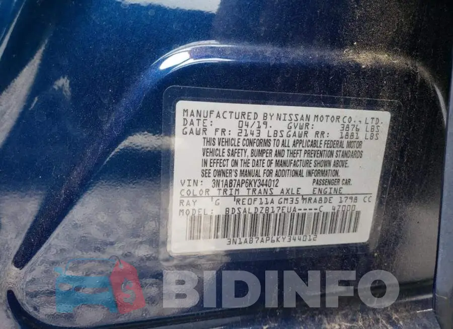 3N1AB7AP6KY344012 Photo# 12