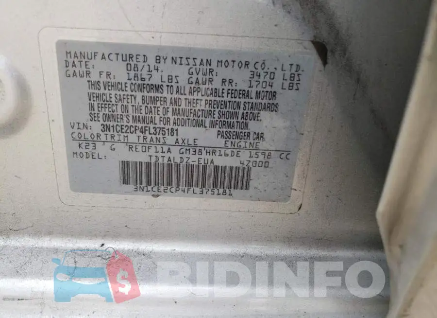 3N1CE2CP4FL375181 Photo# 10