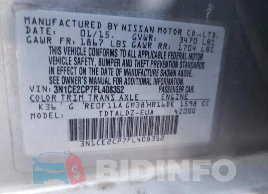 3N1CE2CP7FL408352 Photo# 12