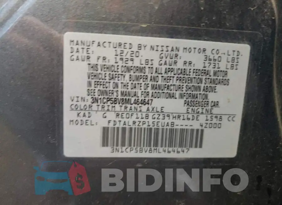 3N1CP5BV8ML464647 Photo# 13