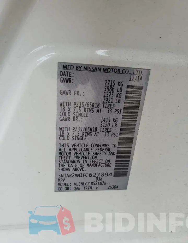 5N1AR2MM3FC627894 Photo# 14