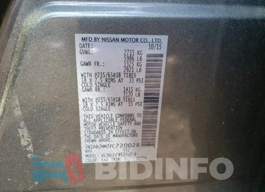 5N1AR2MM7FC720028 Photo# 14