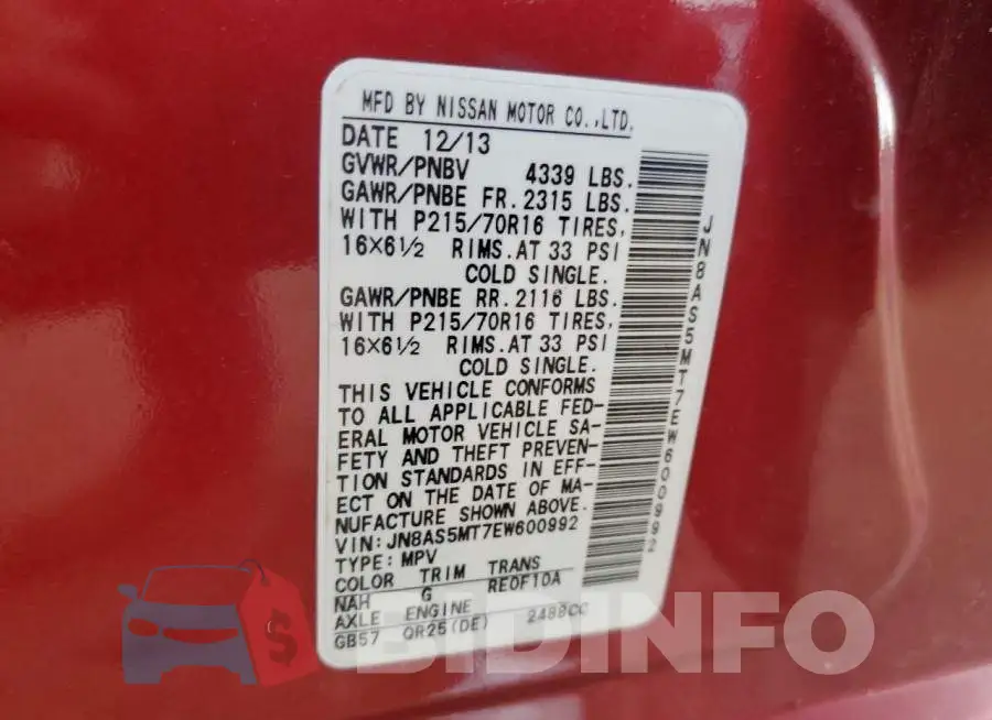 JN8AS5MT7EW600992 Photo# 12
