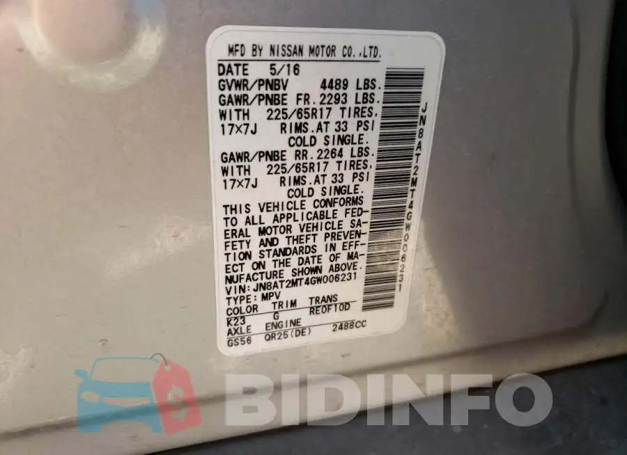 JN8AT2MT4GW006231 Photo# 13
