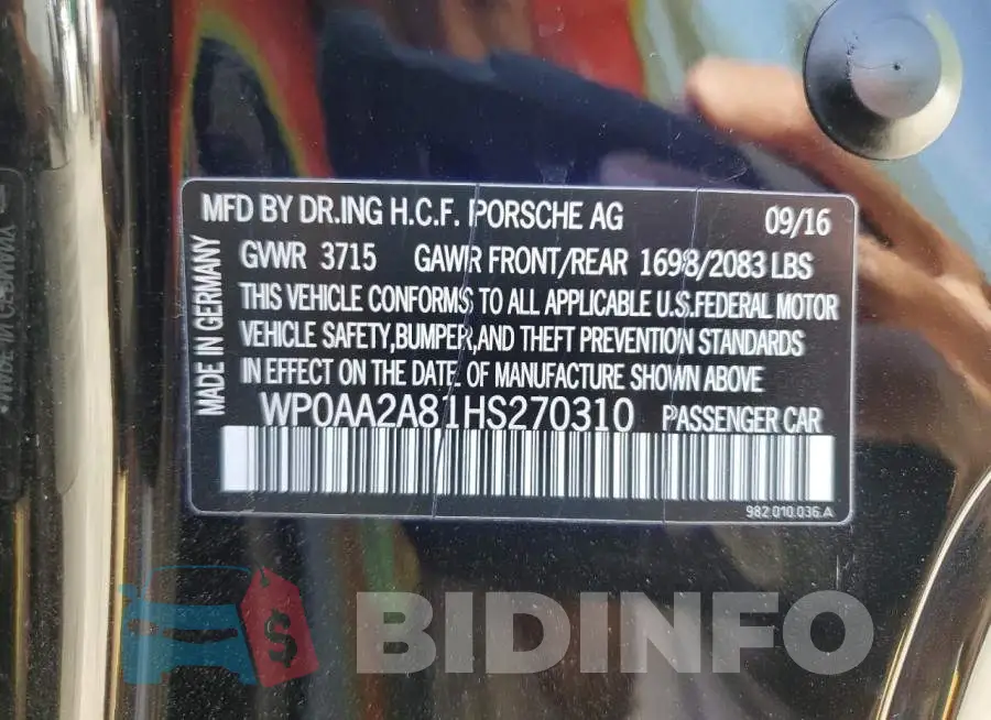 WP0AA2A81HS270310 Photo# 13