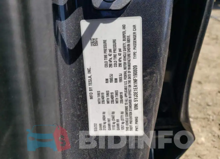 5YJ3E1EA1NF190809 Photo# 13