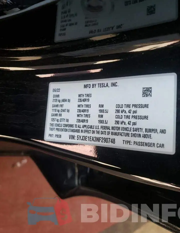 5YJ3E1EA3NF290748 Photo# 13