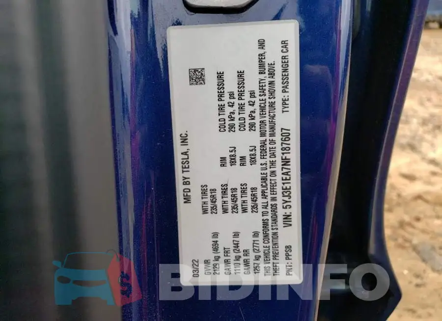 5YJ3E1EA7NF187607 Photo# 12