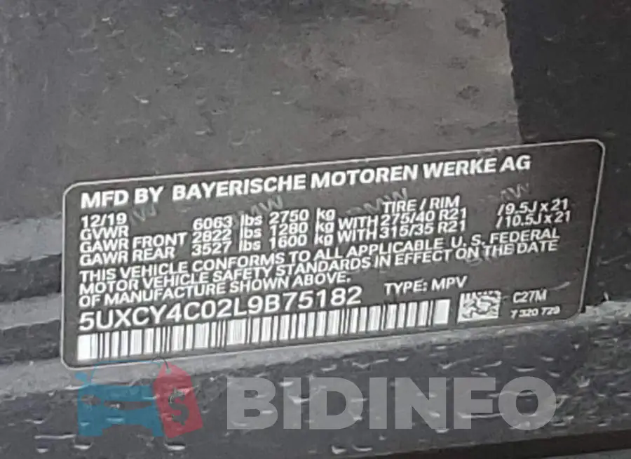 5UXCY4C02L9B75182 Photo# 12