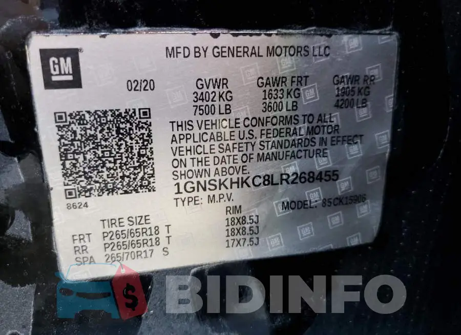 1GNSKHKC8LR268455 Photo# 13