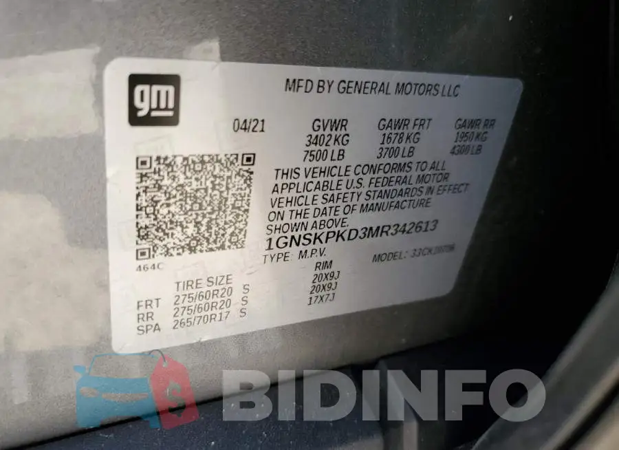 1GNSKPKD3MR342613 Photo# 12