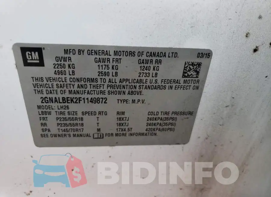 2GNALBEK2F1149872 Photo# 13