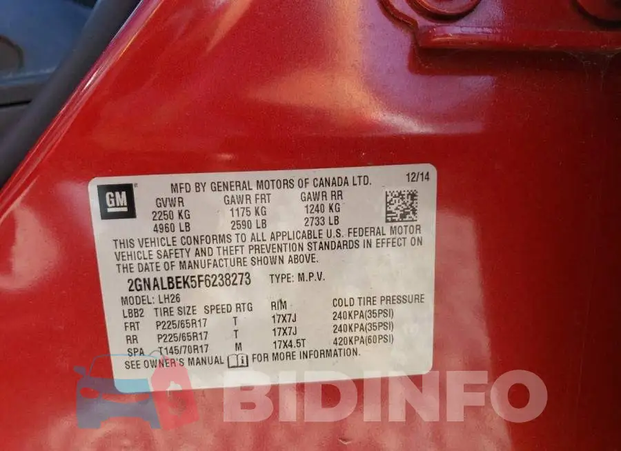 2GNALBEK5F6238273 Photo# 13