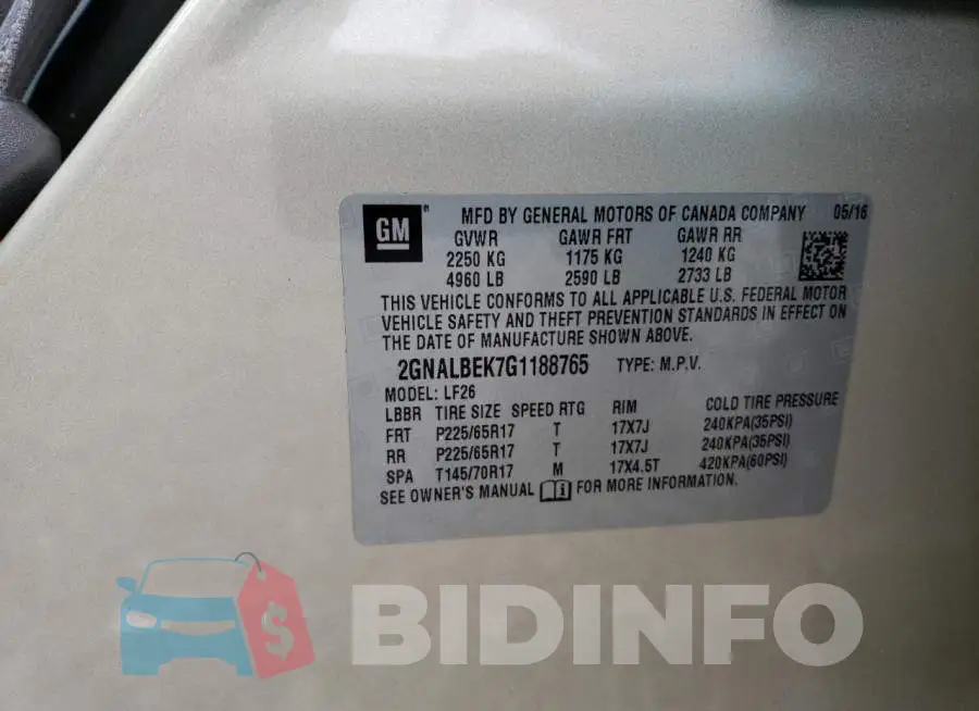 2GNALBEK7G1188765 Photo# 12