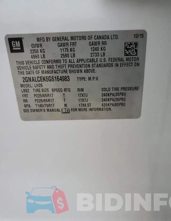 2GNALCEK6G6164983 Photo# 14