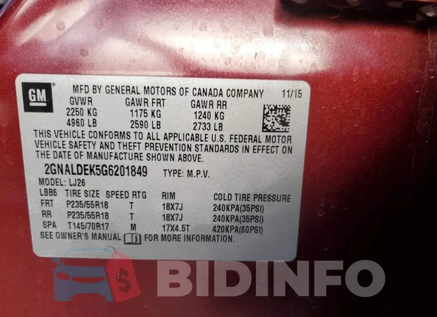 2GNALDEK5G6201849 Photo# 13