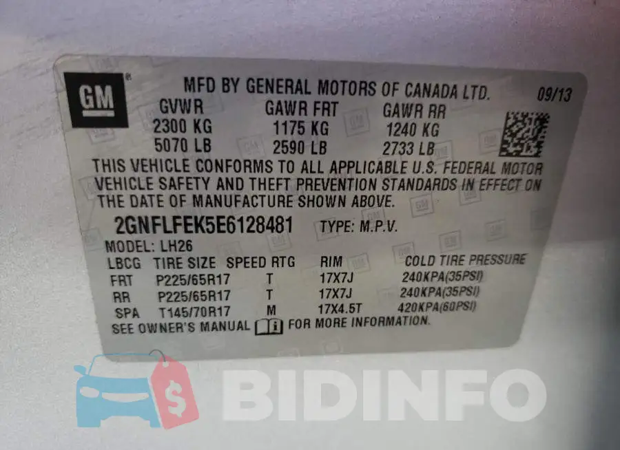 2GNFLFEK5E6128481 Photo# 12