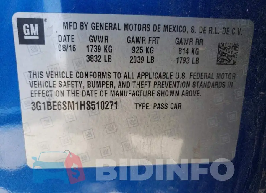 3G1BE6SM1HS510271 Photo# 12