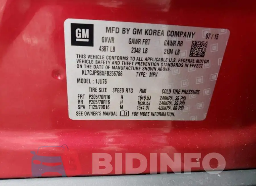 KL7CJPSBXFB256786 Photo# 13