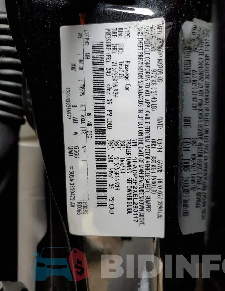 1FADP3F2XEL293117 Photo# 12