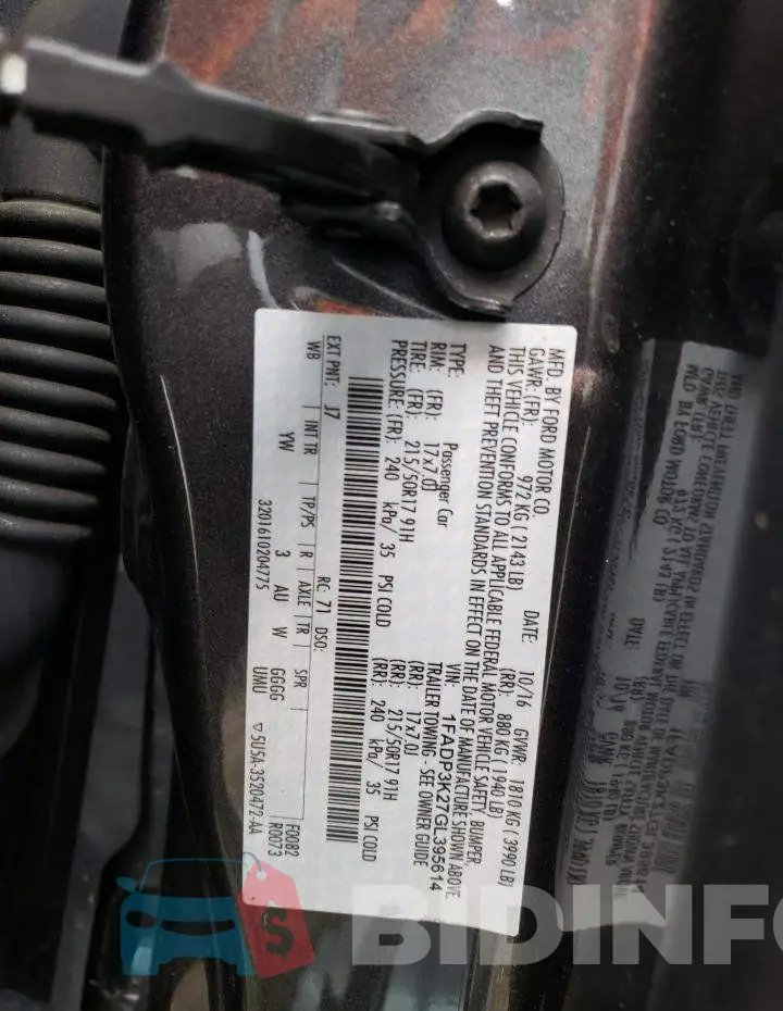 1FADP3K27GL395614 Photo# 12