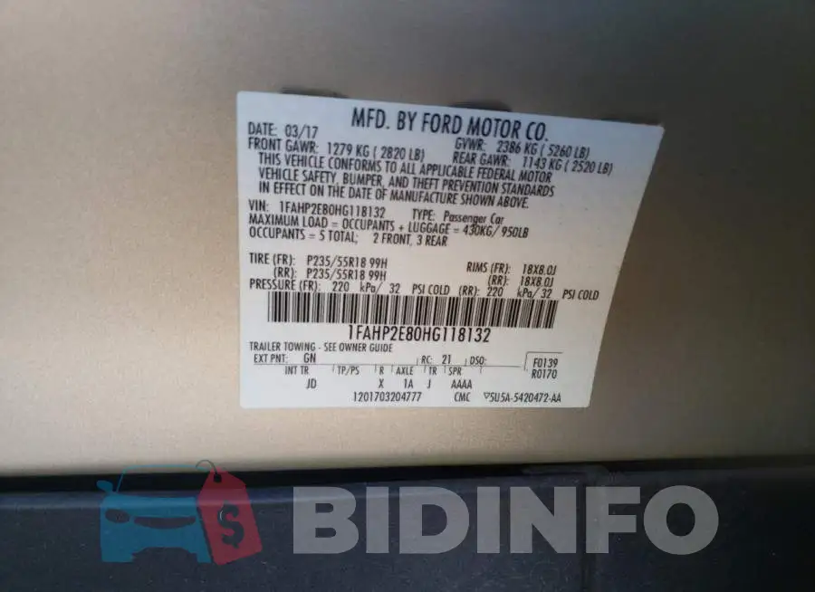 1FAHP2E80HG118132 Photo# 13