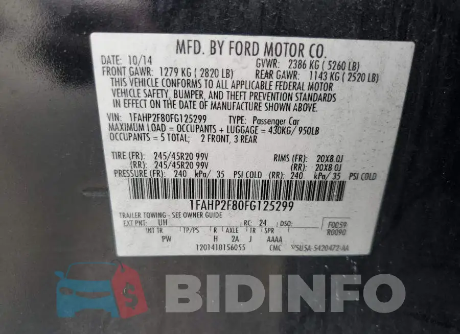 1FAHP2F80FG125299 Photo# 13