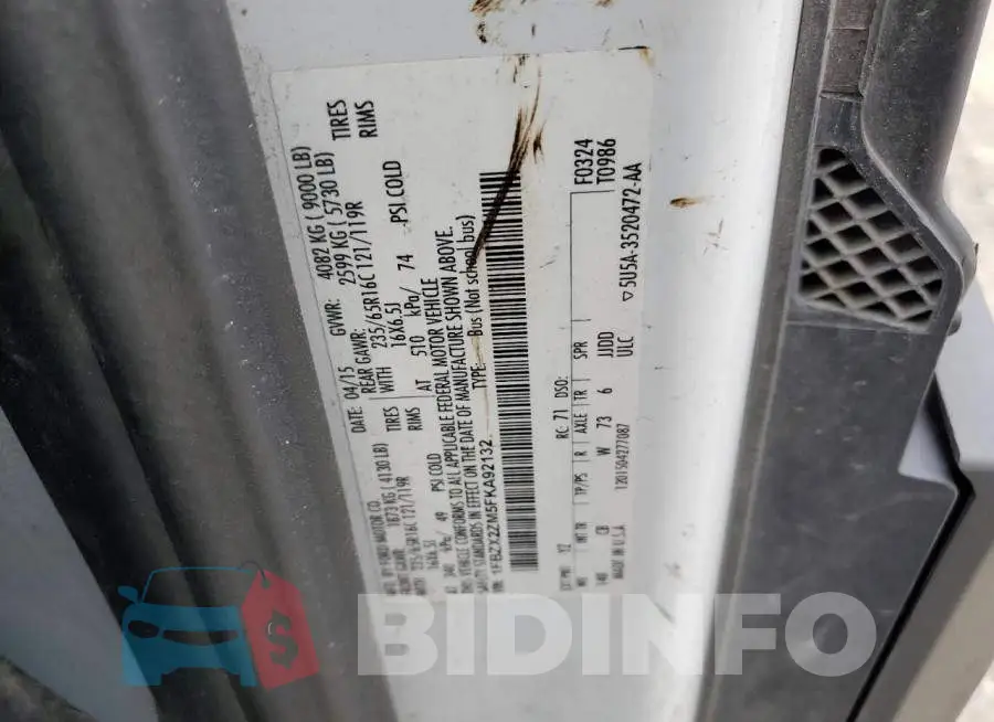 1FBZX2ZM5FKA92132 Photo# 13